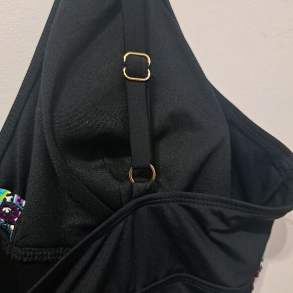 Ann Cole Essentials One Piece Swimsuit Summer Black Multi Color Size 16 NWT - Picture 9 of 14